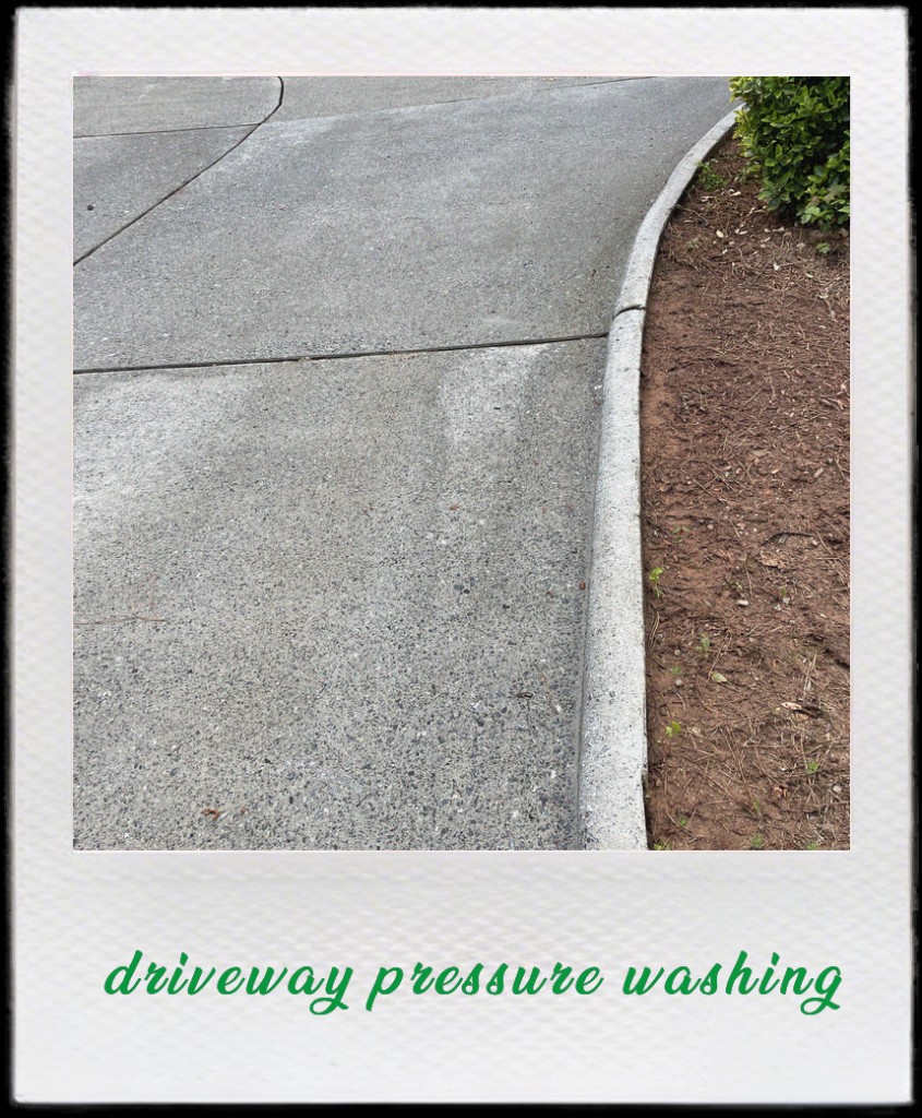 Concrete driveway after pressure washing with bright, even color.